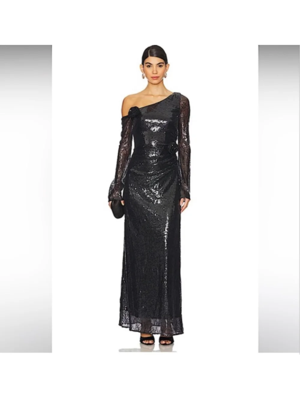 LPA | Dresses | Lpa Aniella Sequin Oneshoulder Long Sleeve Maxi  Dressblackxsnwt | Poshmark